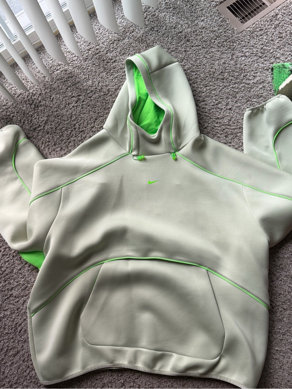 Nike Men's Hooded Zip-Up Sweatshirt - Sage with Neon Green Trim